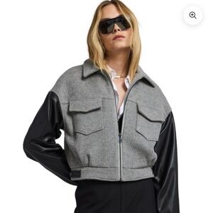 GENERATION LOVE
CASPIAN WOOL VEGAN LEATHER COMBO BOMBER GREY BLACK